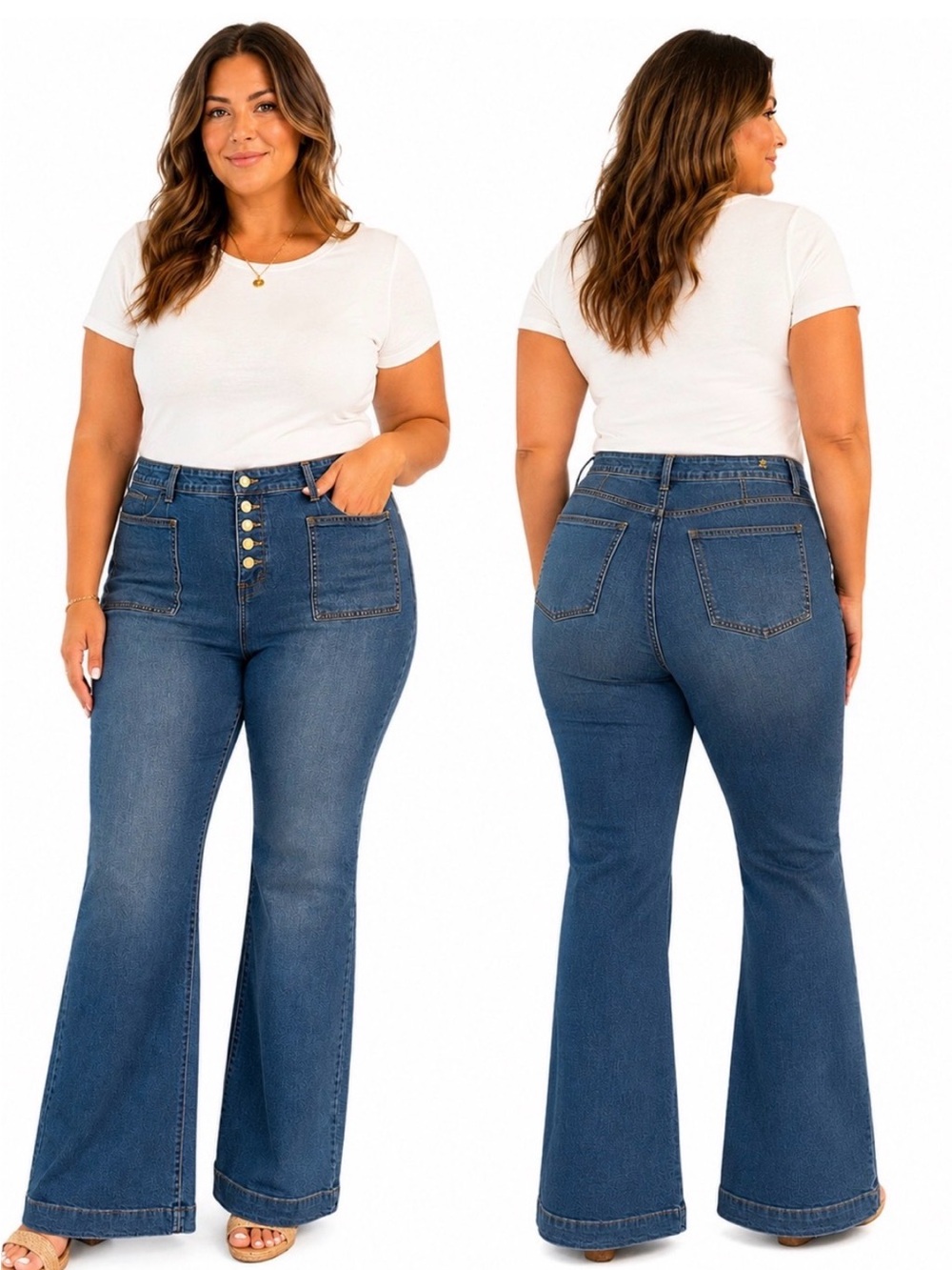 🆕 NWT Michael Kors Selma Button-Fly Flare Jeans - Blue Size:16W